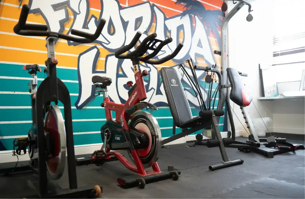 Gym equipment at Florida Helps Miramar rehab center