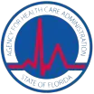 Agency for Health Care Administration, State of Florida circular logo with red heartbeat